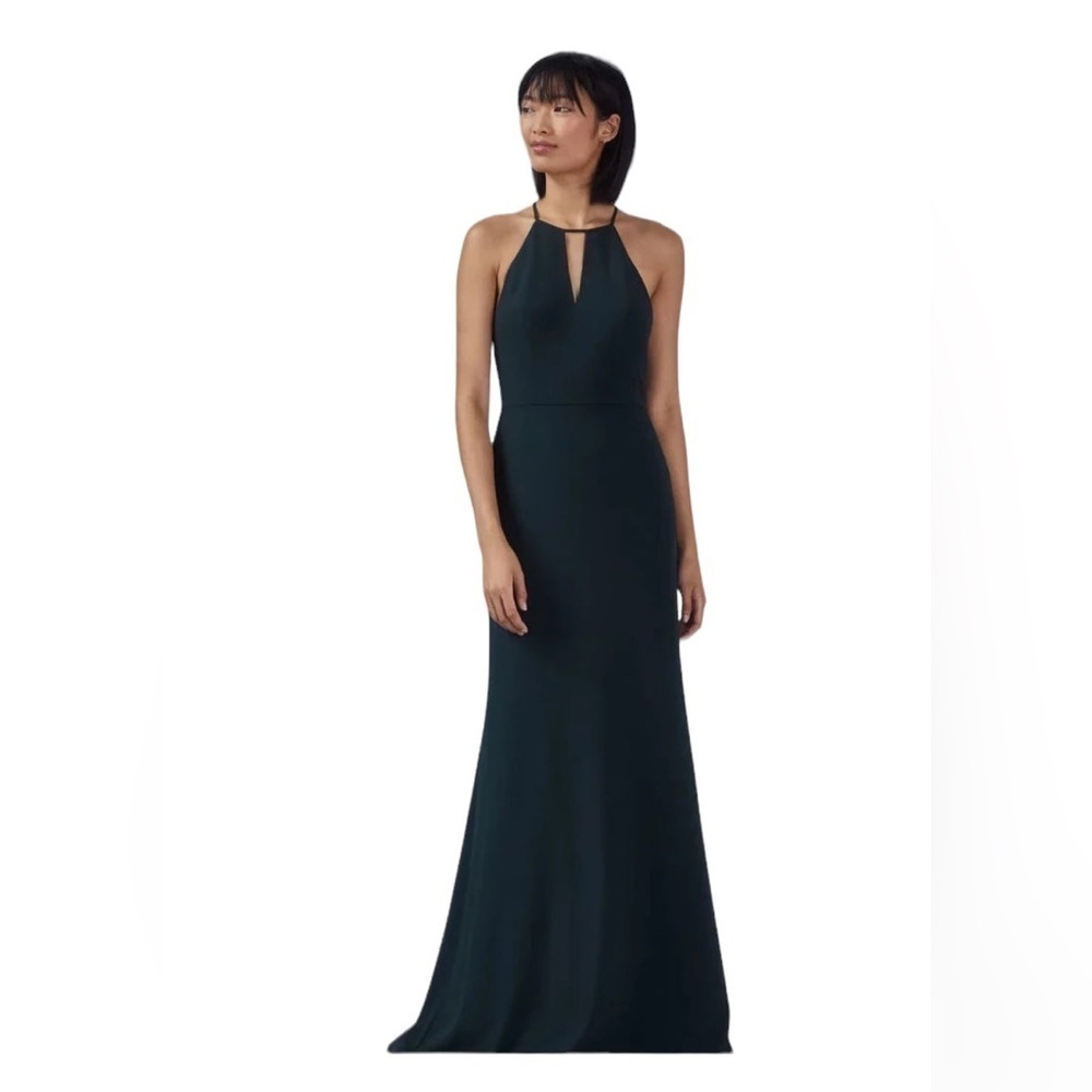 Amsale NWT Lena Crepe Hunter Green Full Length Maxi Dress Gown Bridesmaid 8